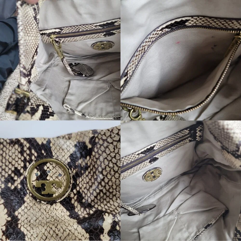 Tory Burch Snakeskin Shoulder Handbag Designer Animal Print Luxury Purse